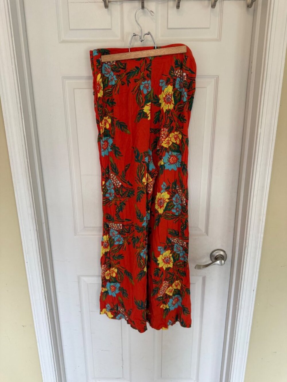 Free people Blue Horizon Orange  Tropical Floral Wide Pants Palazzos Trousers 8 - Picture 6 of 8